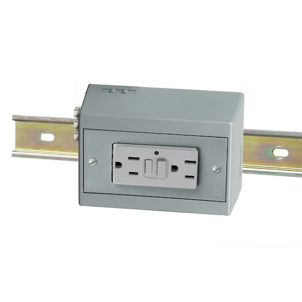 Hubbell Wiring Device-Kellems DIN Rail Utility Box, Complete Unit- GFCI, Horizontal, 1) 15A Gray DRUBGFI15H - main